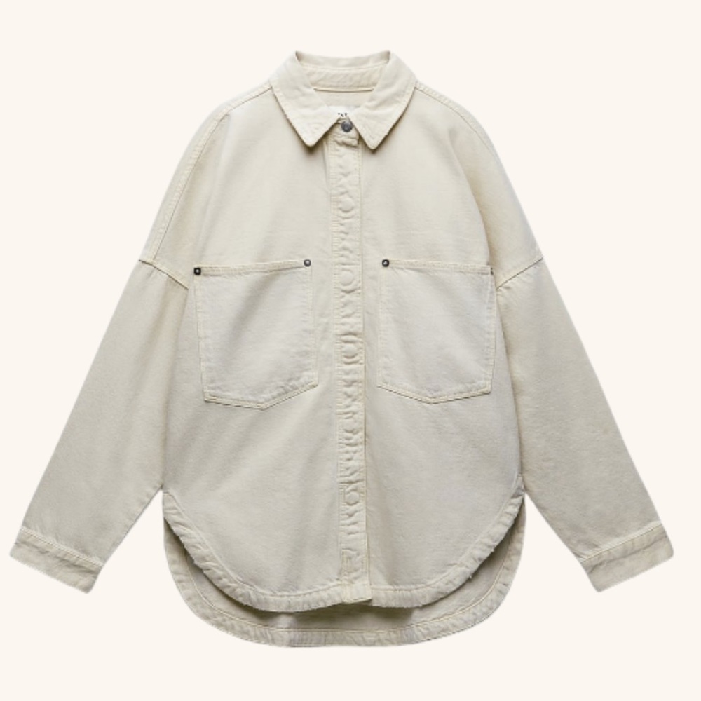 Zara limited edition zw denim pocket shirt ecru